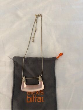 Alexis Bittar Rose Pink Lucite Bar Necklace with Crystal Accents